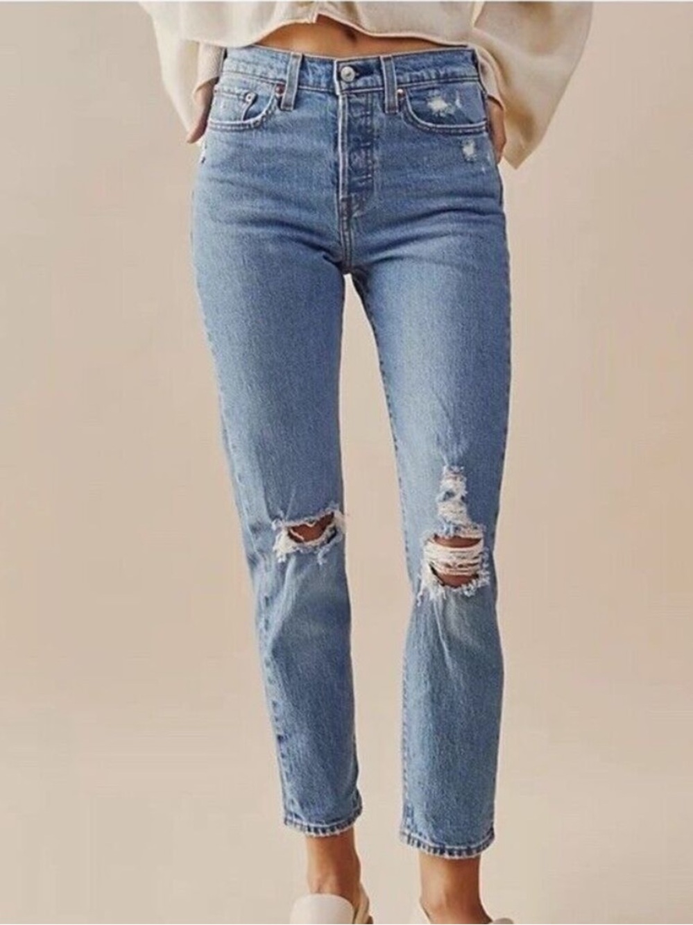 Levi's Light Blue Distressed High-Rise Straight Jeans- Wedgie 29